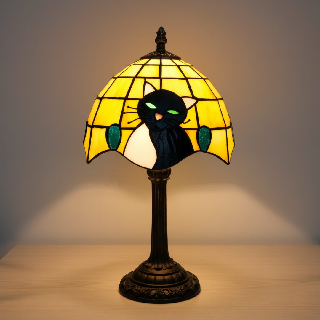 Luminária de Mesa Real Barroca com Gato Preto
