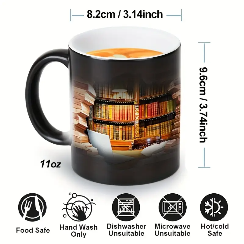 Caneca Cerâmica Mágica com Estante de Livros – Efeito Térmico