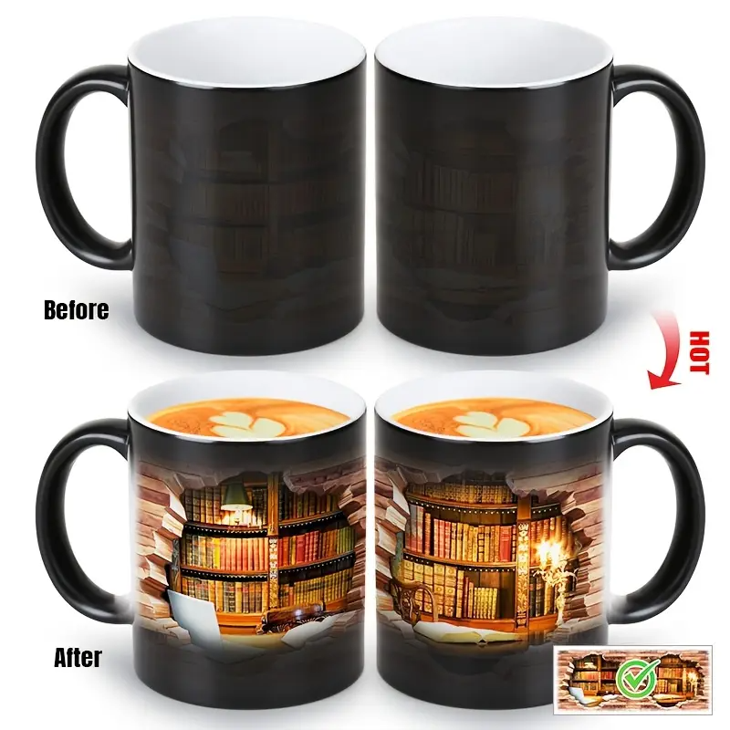 Caneca Cerâmica Mágica com Estante de Livros – Efeito Térmico