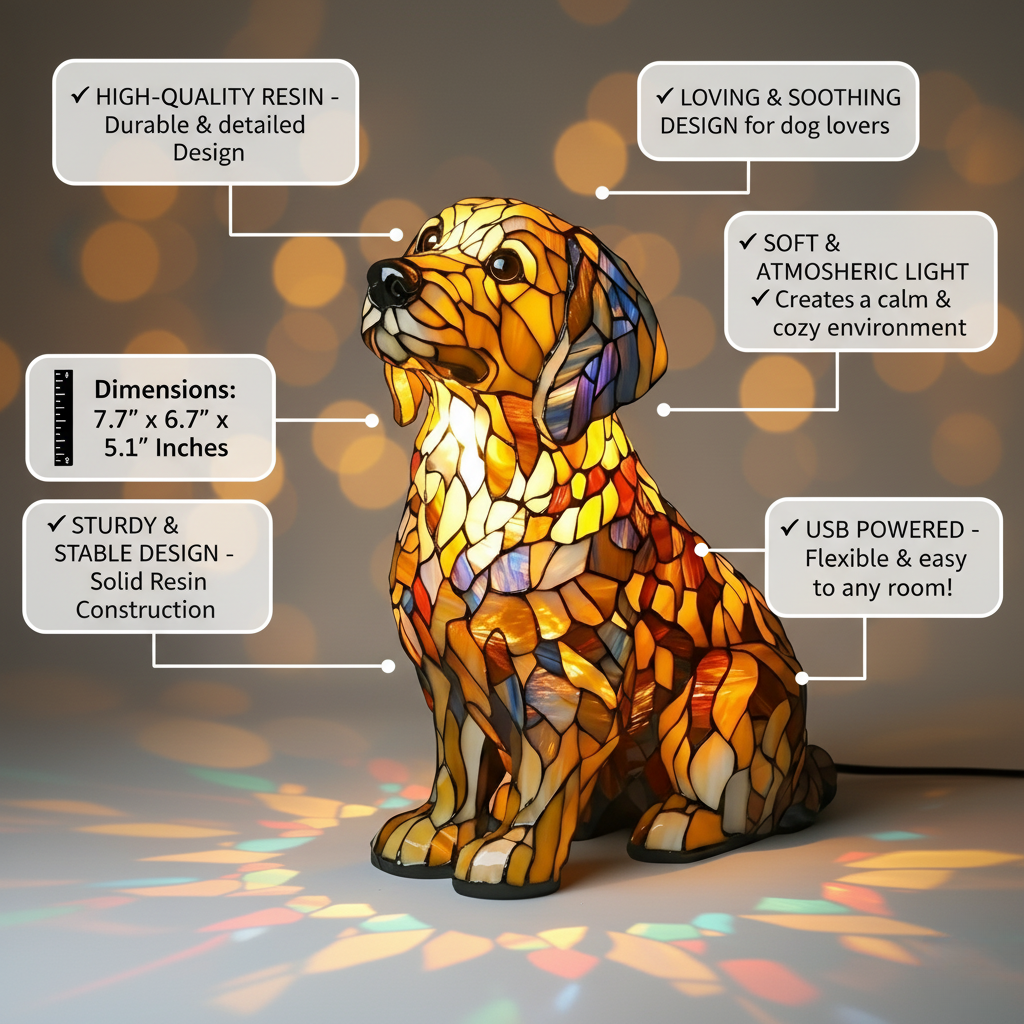 Buddy – Luminária Golden Retriever Espiritual Radiante