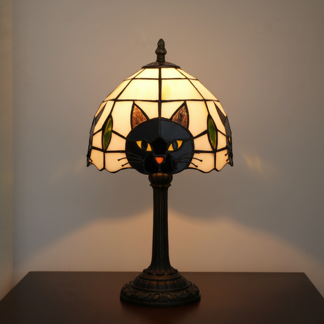 Luminária de Mesa Retrô Barroca com Gato Preto