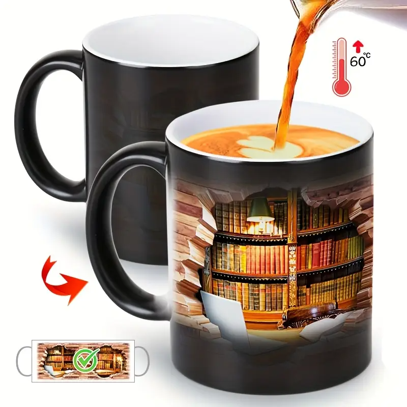 Caneca Cerâmica Mágica com Estante de Livros – Efeito Térmico