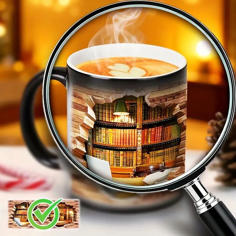Caneca Cerâmica Mágica com Estante de Livros – Efeito Térmico
