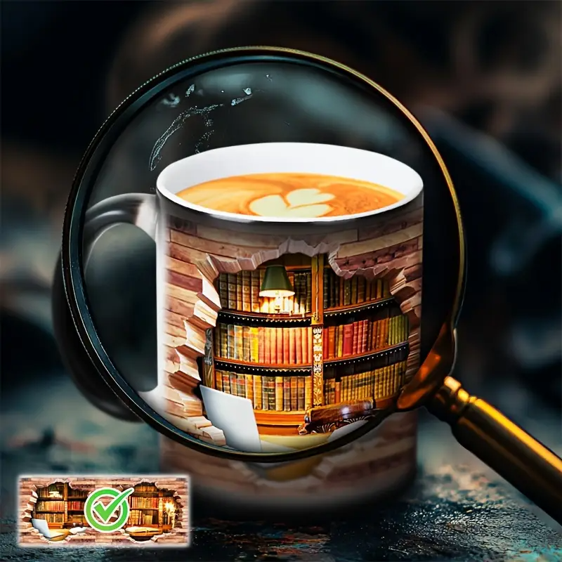 Caneca Cerâmica Mágica com Estante de Livros – Efeito Térmico